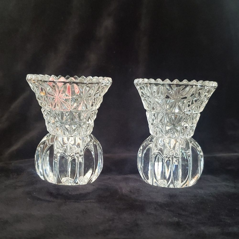 Lovely Pair of Vintage Lead Crystal Taper Candle Holders - Brand New -Never Used